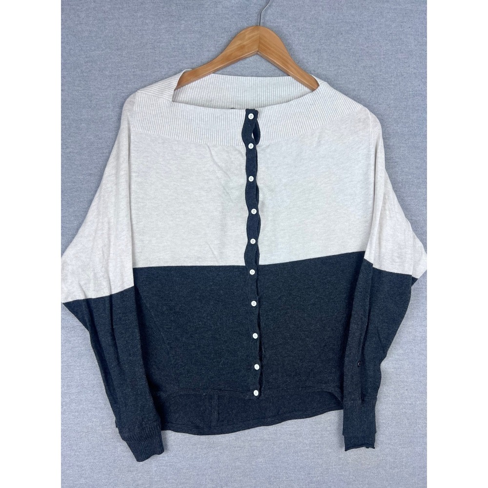Lululemon Athletica Women 6 Colorblock Cotton Cardigan Sweater Gray Cream Button - Picture 1 of 5